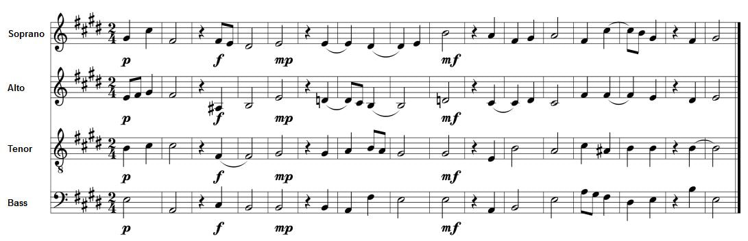 Image of a very hard example of an easy Choristry sight-singing audition piece